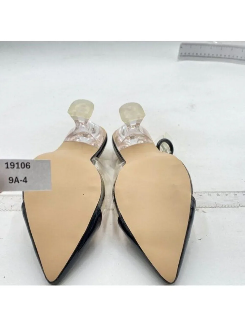 XYD Women Transparent Slingback Clear Low Heels Pumps Pointed Toe PVC Black